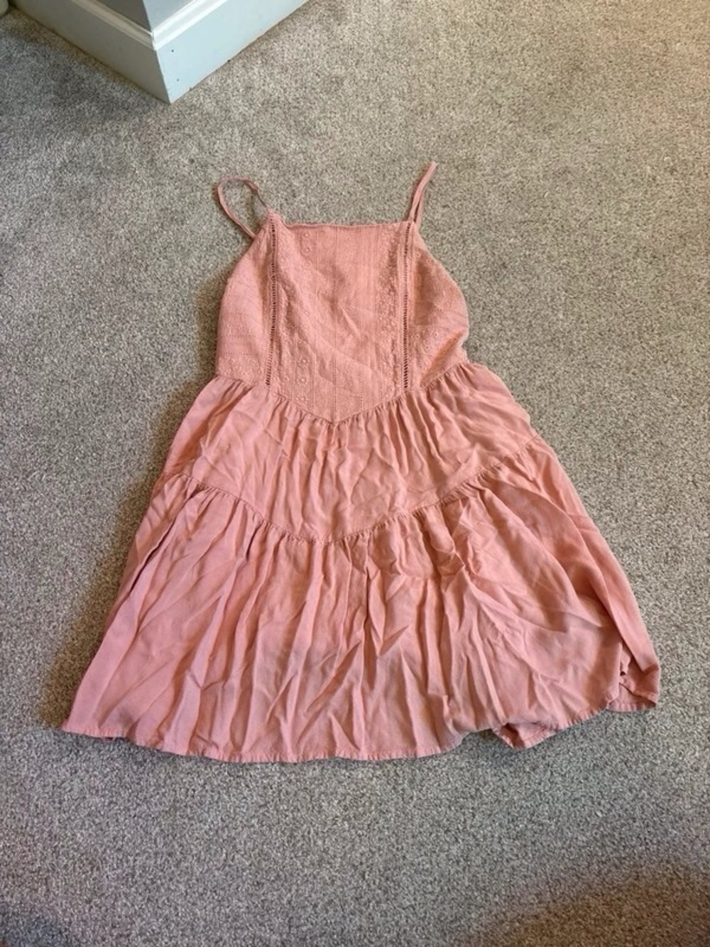 Women's Pink Midi Sundress with Lace Detail